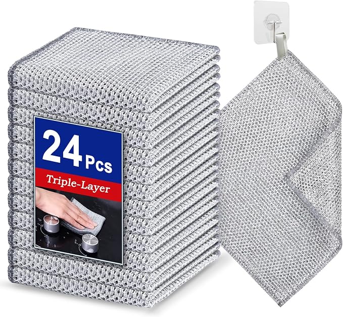 24PCS 3-Layer Non-Scratch Multipurpose Steel Wire Dishcloths by Wangjinpeng
