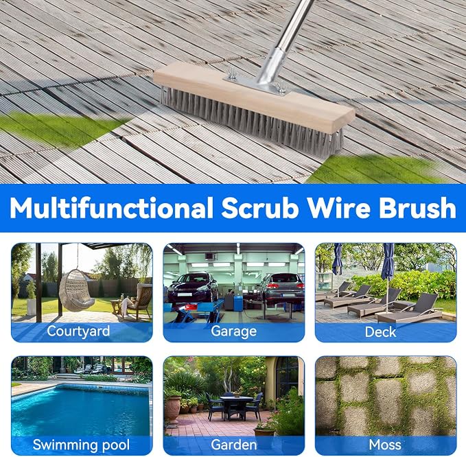 Heavy Duty Wire Broom with 70.8" Telescopic Handle: Stainless Steel Outdoor - Image 5