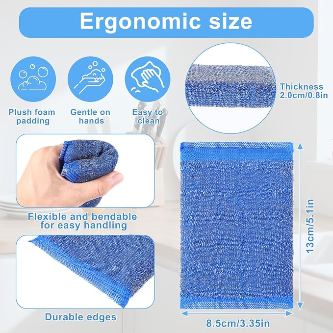 6 Pack Steel Wool Scrubber Sponges, Heavy Duty Stainless Steel Scouring Pads - Image 2