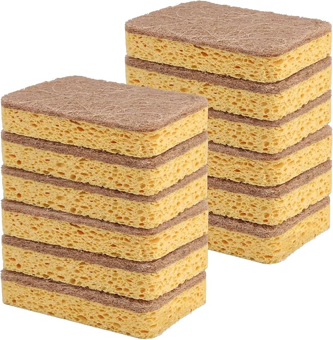 12 Pack Non-Scratch Scrub Sponge, Natural Kitchen Sponges by Yolaist
