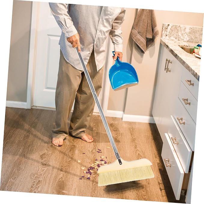 Natural Bristle Broom Soft Floor Brush Stainless Steel Pole Home Cleaning Tool - Image 5
