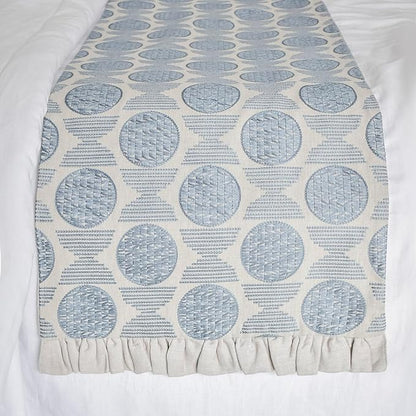 The HomeCentric King/Queen/Twin Blue Decorative Bed Runner Twin 53"x18" Bed Runner Without Pillow Cover, Embroidery, Ruffles Bed Scarf on Linen Fabric - Ellara Blue