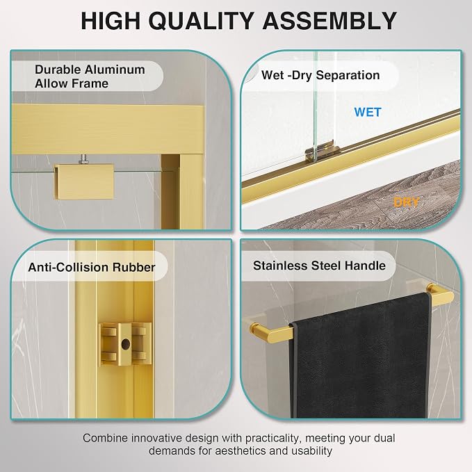 KPUY Glass Shower Door, 49-54" W x 76" H Semi-Frameless Double Sliding Shower - Image 8