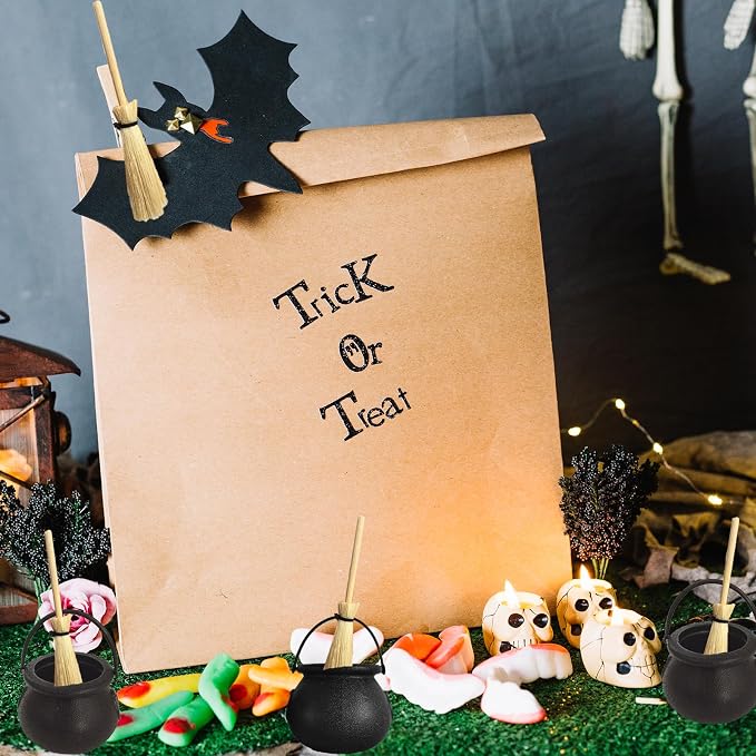 Mini Plastic Cauldron and Mini Broom Halloween Decorations Witch Pot Black - Image 7
