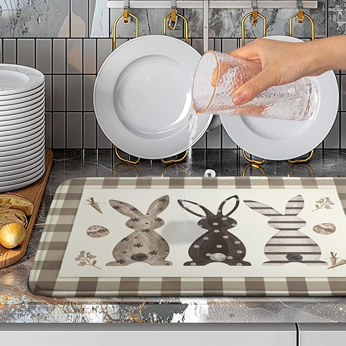 Easter Dish Drying Mat for Counter Bufflao Plaids Bunny Dish Mat Cute Rabbits - Image 5