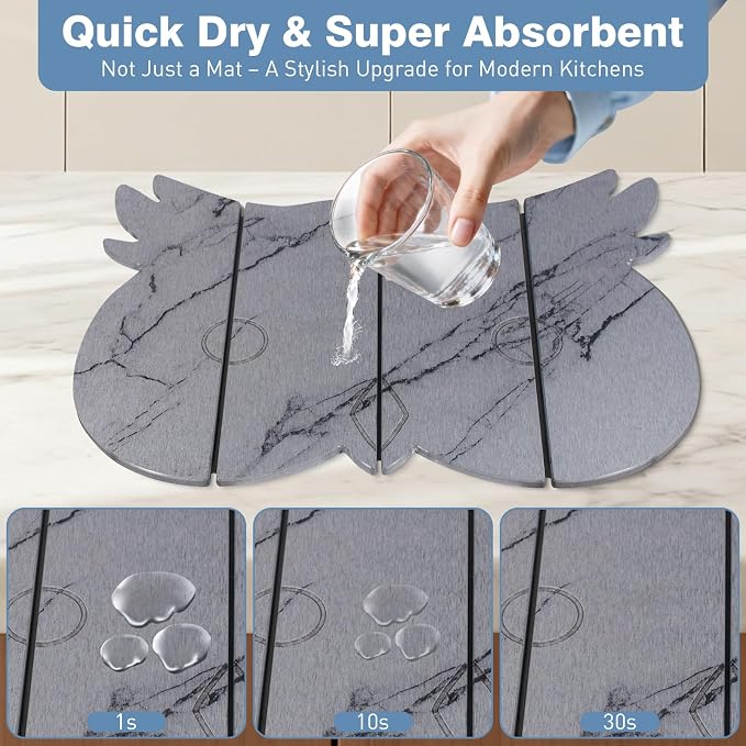 Large Stone Dish Drying Mat for Kitchen Counter, Owl Shape Design Drying Pads - Image 4