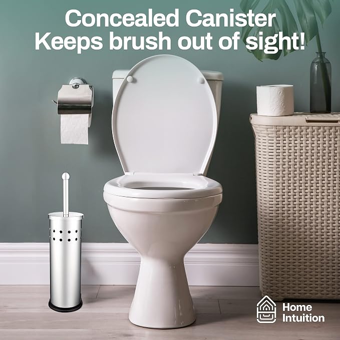 Home Intuition Polished Chrome Stainless Steel Vented Toilet Brush and Holder - Image 4