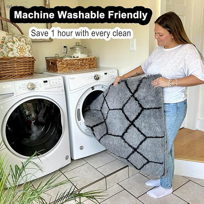 ONASAR 7x9 Area Rugs for Living Room Bedroom, Washable Large Fluffy Grey and Black Throw Rug, Geometric Soft Plush Shaggy Floor Carpet for Nursery Kids Girls Boys Teen Dorm Home Decor Aesthetic