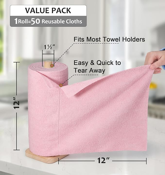 UPSTAR Microfiber Cleaning Cloth, Reusable Paper Towels Rolls, 50 Packs 12x12 - Image 3