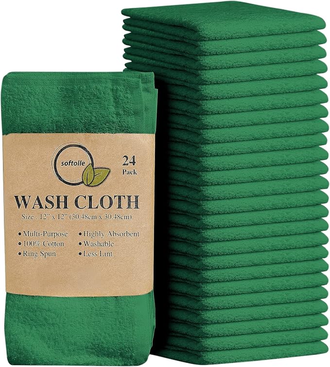 Softolle 100% Cotton Washcloths 24 Pack Soft, Highly Absorbent Washcloth by Softolle