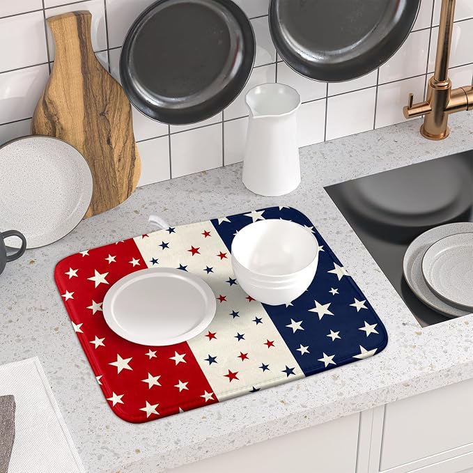 Blue Red White Star July of 4th Patriotic Dish Drying Mat - Image 5