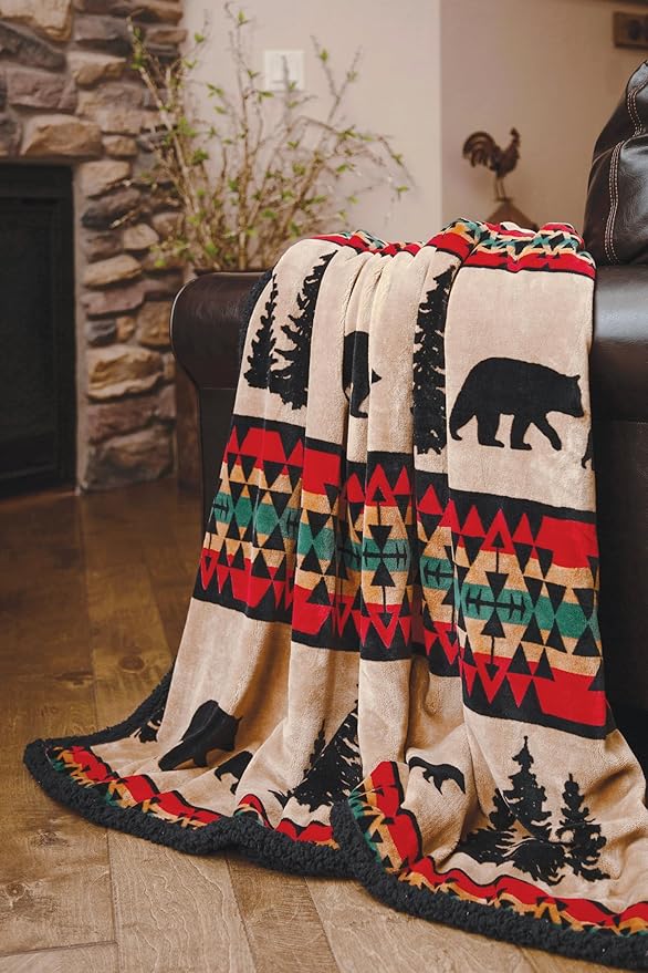 CARSTENS, INC. Ultra Premium Super Soft Plush Sherpa Fleece Oversized Throw Blanket 54" x 68", Bear Trails Black
