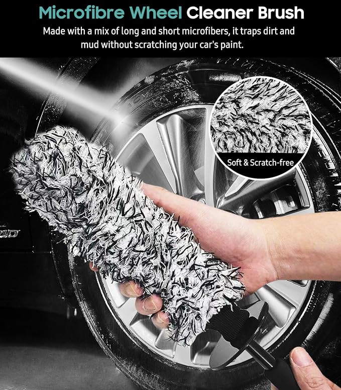YeewayVeh 3PCS Wheel Cleaning Brush, Microfiber Flat Wheel Rim Cleaner Brush - Image 3