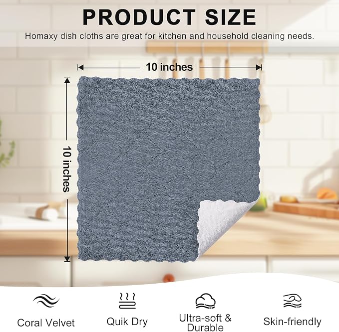 Homaxy 12 Pack Kitchen Cloths Dish Towels, Super Soft and Absorbent Dish Cloths - Image 3