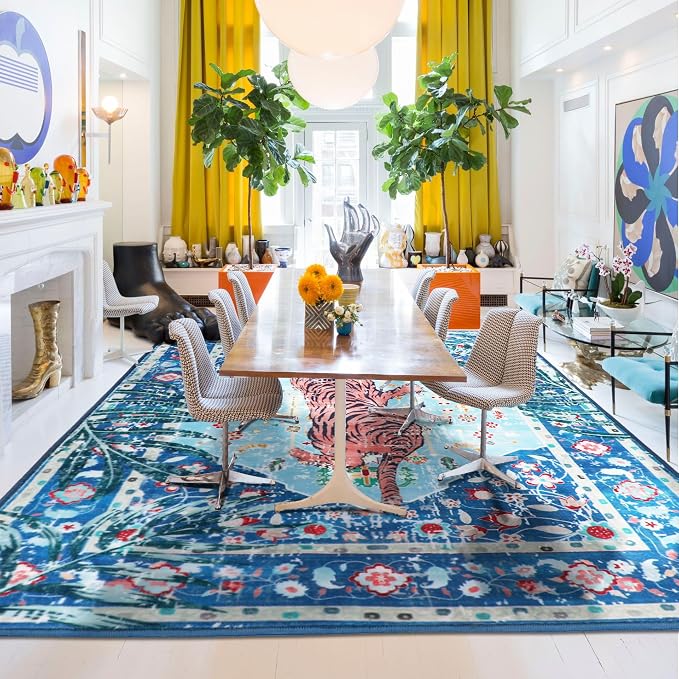 Blue Cheetah Rug 10x8 FT Boho Leopard Vintage Tropical Jungle Animal Rug - Image 6