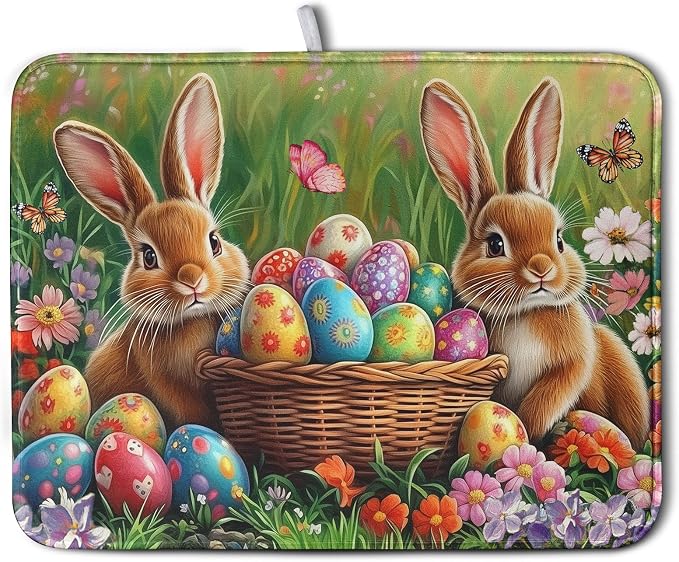 Easter Bunny Eggs Dish Drying Mat by Wnoesat