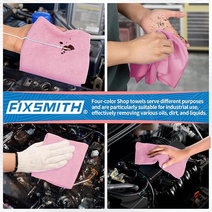 FIXSMITH Microfiber Cleaning Cloth, Shop Towels Bulk, 24 Pack Pink Microfiber - Image 6