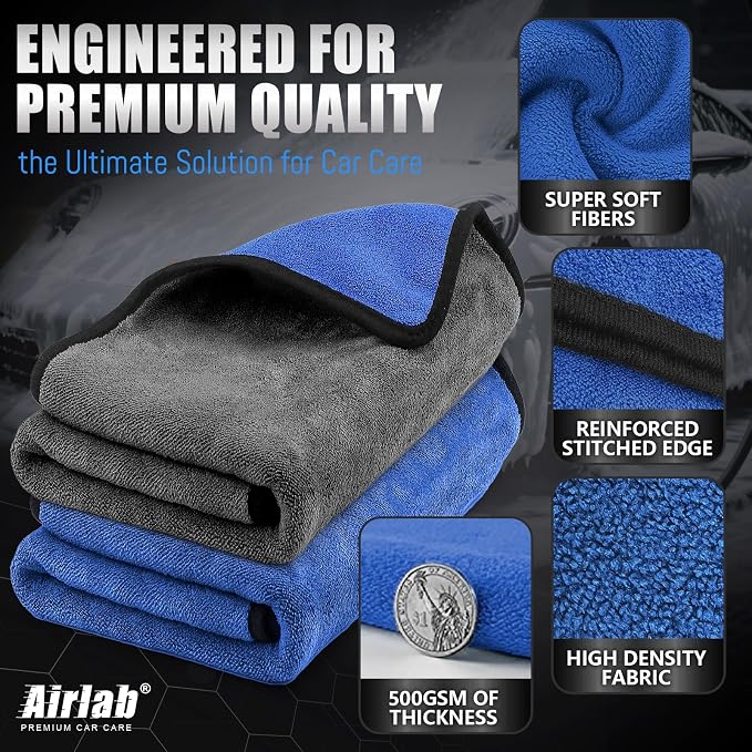 Airlab Microfiber Towels for Cars Wash Drying Thick Plush Cleaning Cloth Auto - Image 3