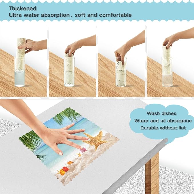 ALAZA Dish Towels Kitchen Cleaning Cloths Palm Leaf Starfish Summer Beach Dish - Image 4