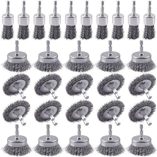 30 Pack Carbon Steel Wire Wheel Brush, Rocaris Cup Brush, Wheel Brush, Pen by Rocaris