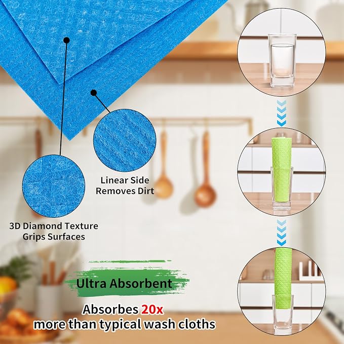 YEEHAW Swedish Dishcloths for Kitchen 10 Pack, Cellulose Sponge Cloths - Image 3