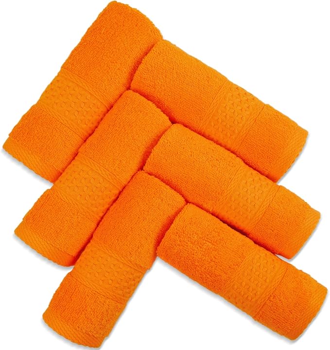 Cleanbear Washcloths Orange Face Cloths Set of 6 Large All Cotton Bathroom Wash - Image 7