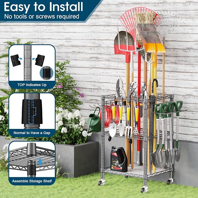 T1 Garden Tool Organizer（with Lockable Wheels） Heavy Duty Garage Tool Storage - Image 5