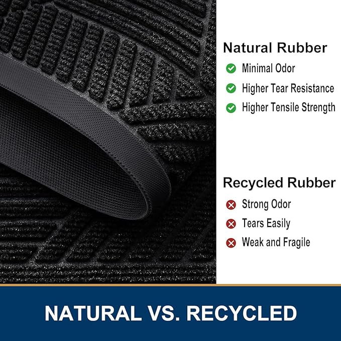 Smiry Front Door Mat Outside Entrance, Heavy Duty Sturdy Natural Rubber Doormat, Trap Dirt and Moisture, Easy Clean Low Profile Mats for Indoor Outdoor Entry, Irregular Triangle (59x24, Black)