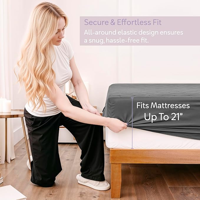 Hearth & Harbor 2 Pack Full Size Quilted Fitted Mattress Pad Cover, 100% Waterproof Mattress Protectors, Deep Pocket Fitted Mattress Cover 8" - 21" (54" x 75", Gray)
