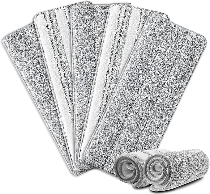 Flat Mop Pads, 5 Pack 13" X 4.9" Flat Mop Microfiber Mop Head/Refill/Pad by HiBaby