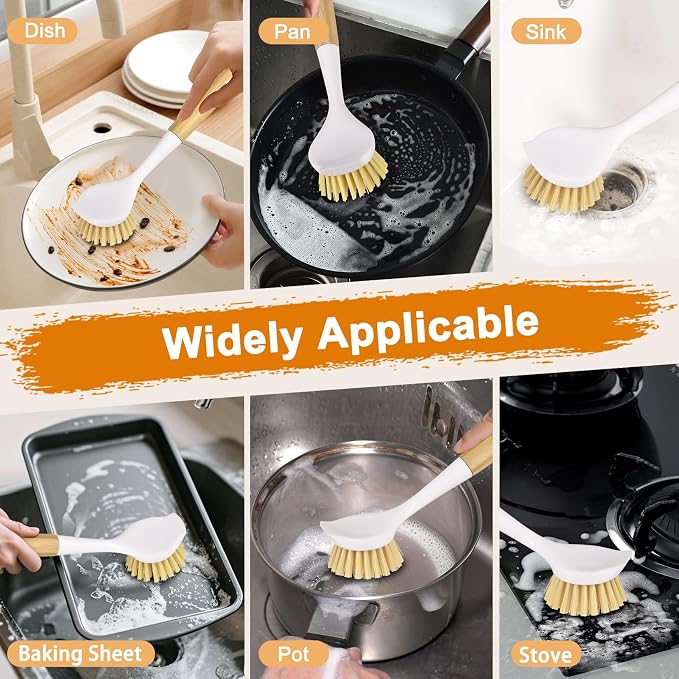 Dish Brush with Handle, Kitchen Scrub Brushes - Image 7