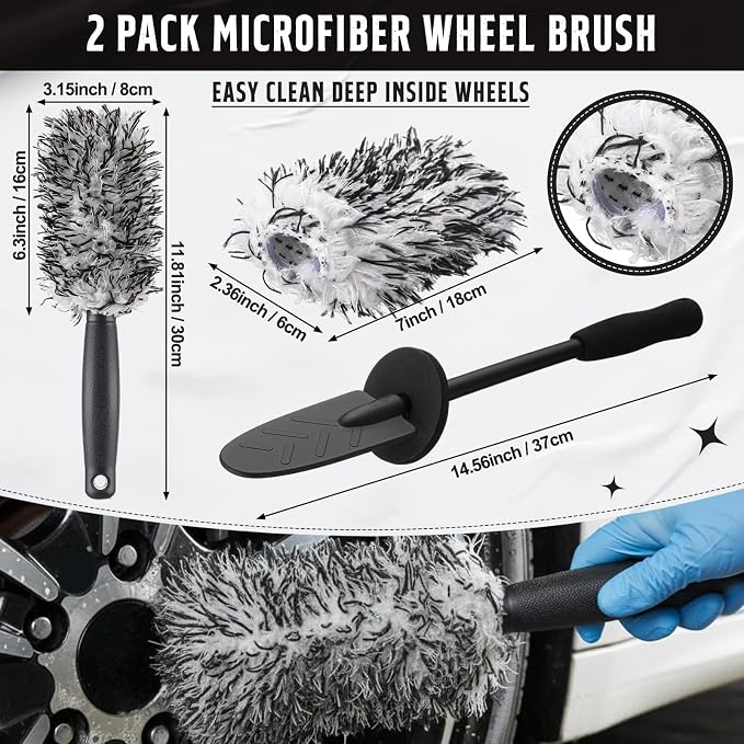 12 Pcs Car Wheel & Tire Brushes Kit, Tire Brush, Soft-bristled Rim Brush - Image 2