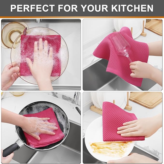 Kitinjoy 100% Cotton Kitchen Dish Cloths, 12 Pack Waffle Weave Ultra Soft - Image 4