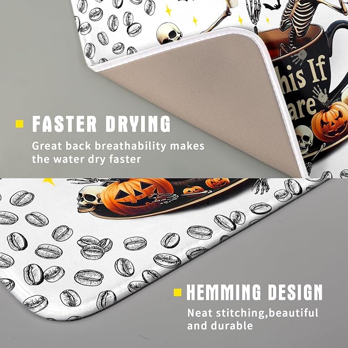 Funny Skull Coffee Matt for Counter Skeleton Dish Drying Mat Halloween - Image 3