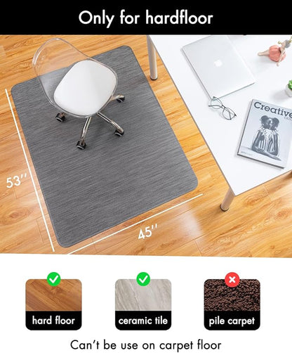 Office Chair Mat for Hardwood Floor Under Desk Computer Rolling Chair Mat for Wood/Tile Floor Non-Slip Heavy Duty Desk Rug PVC Plastic Hard Floor Protector 45"x 53" (Gray)