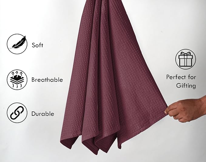 Burgundy Wine Waffle Dishcloths, and Durable, 100% Cotton, Quick Drying - Image 2