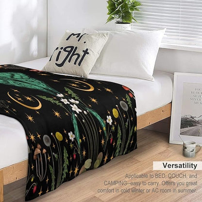 Moon Phase Moth Blanket, Vintage Botanical Mushroom Wildflower Gothic Night Moonlit Mysterious Witchy Throws Blanket for Sofa Bed Couch Chair, 40"x50"