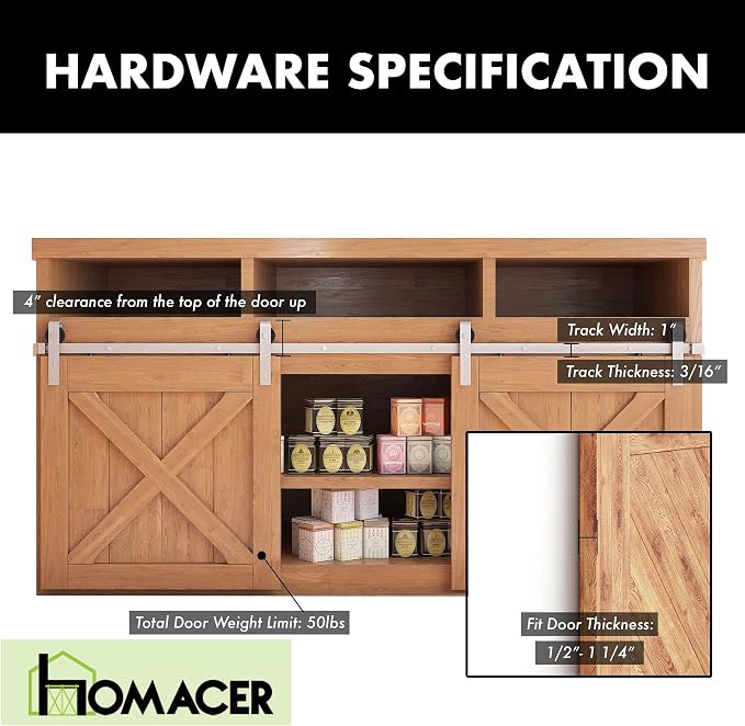 Homacer Mini Brushed Nickel Non-Bypass Sliding Barn Door Hardware Kit, - Image 5