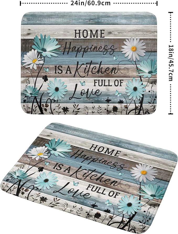 Daisy Floral Dish Drying Mat 18x24 Inches Rustic Wood Microfiber Absorbent - Image 2