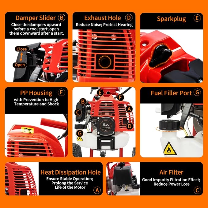 43cc 2-Stroke 1.7hp Portable Gas Power Held Sweeper Broom, 1250w Cleaning - Image 3