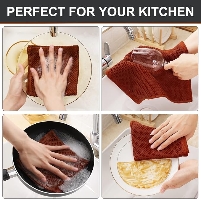 Kitinjoy 100% Cotton Kitchen Dish Cloths, 6 Pack Waffle Weave Ultra Soft - Image 4