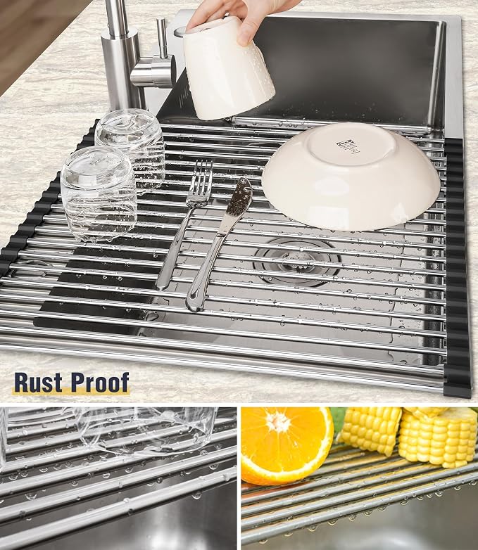Tomorotec 17.7" x 15.5" Roll Up Dish Drying Rack Over Sink Drying Rack Sink - Image 2