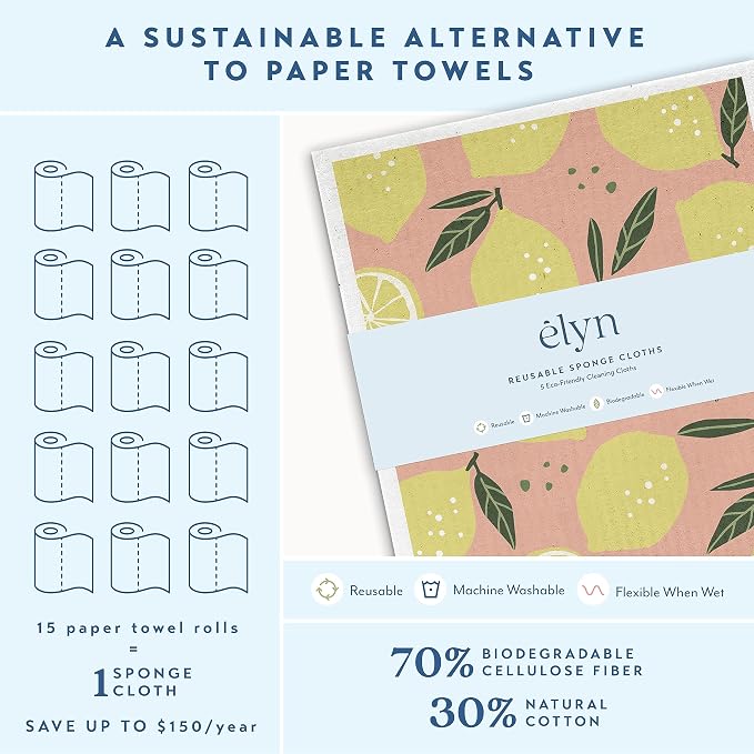 ELYN Swedish Dishcloths, Reusable & Washable Sponge Cloths, Absorbent Cleaning - Image 3