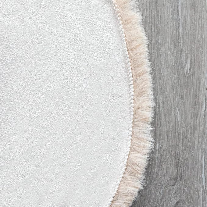 Light Brown Beige Washable Shaggy Round Rug 5ft Faux Rabbit Fur Rugs for Living Room Circle Nursery Rug for Bedroom Girl Room Décor