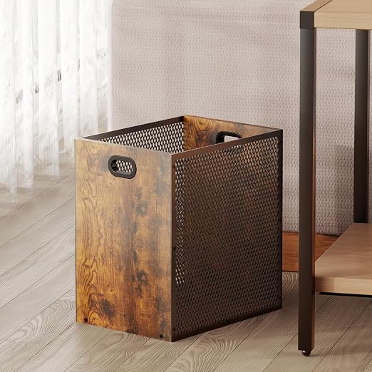 Retro Office Trash Can, Iron and Wood Combination Bedroom Garbage Can, by Huxitocan