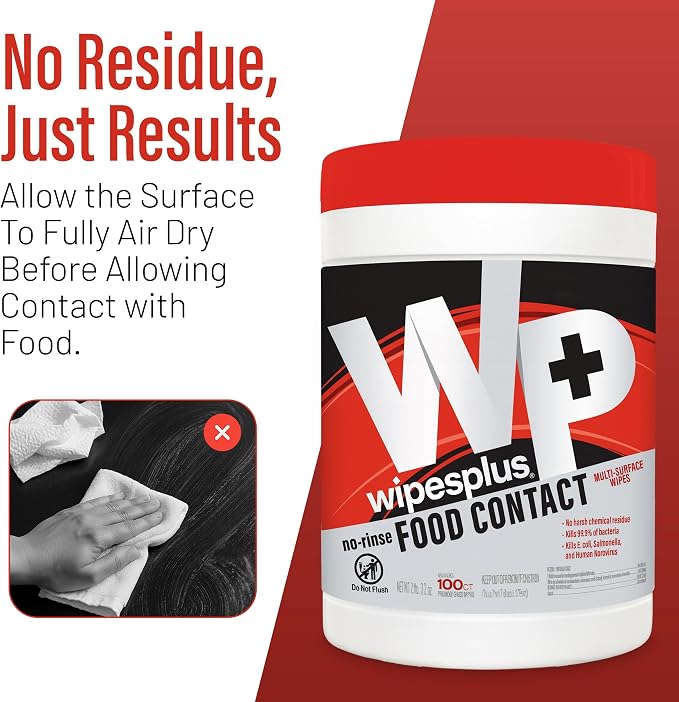 WIPESPLUS No-Rinse Food Contact Wipes Canister Multi-Surface Wipes, Unscented - Image 7