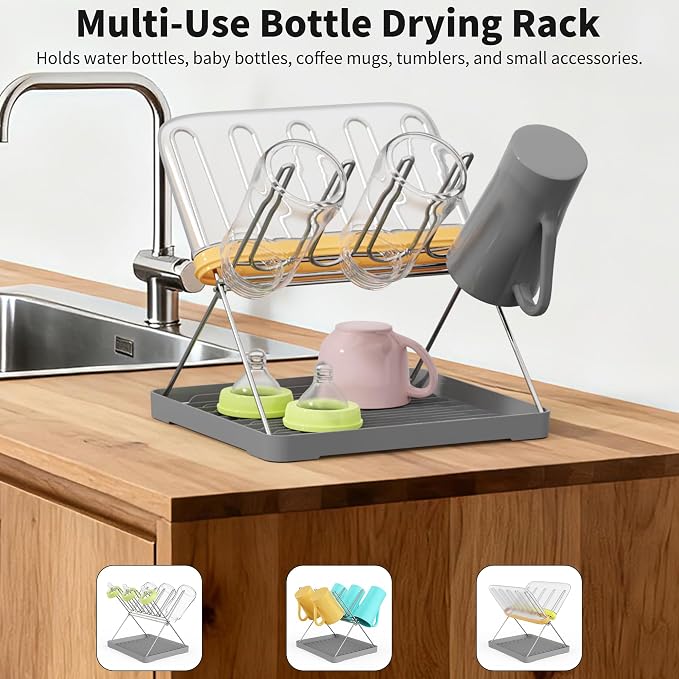 Bottle Drying Rack, Stainless Steel Foldable Water Bottle Drying Rack Organizer - Image 5
