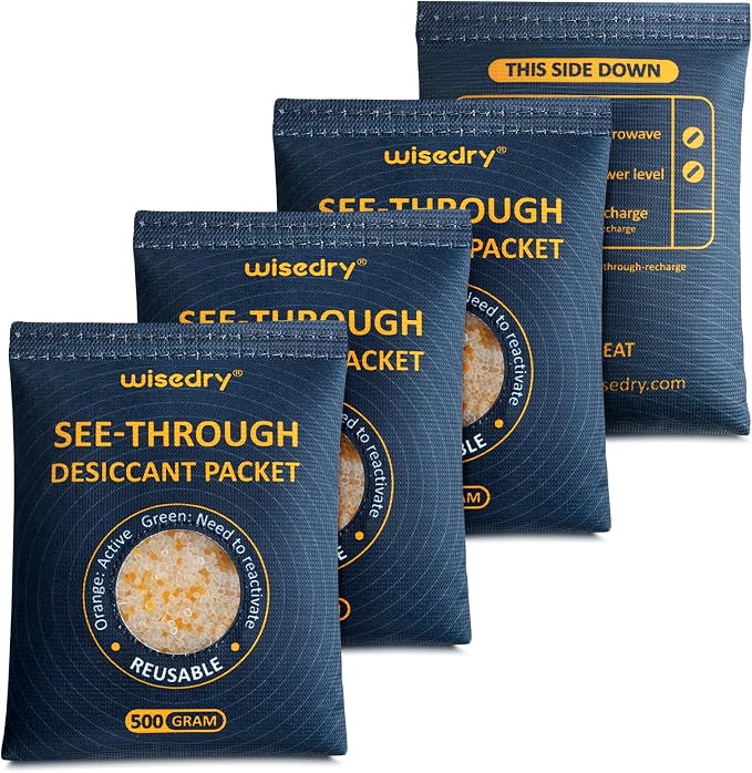 wisedry 4 x 500 Gram See-Through Silica Gel Packets, Color-Indicating Desiccant by wisedry