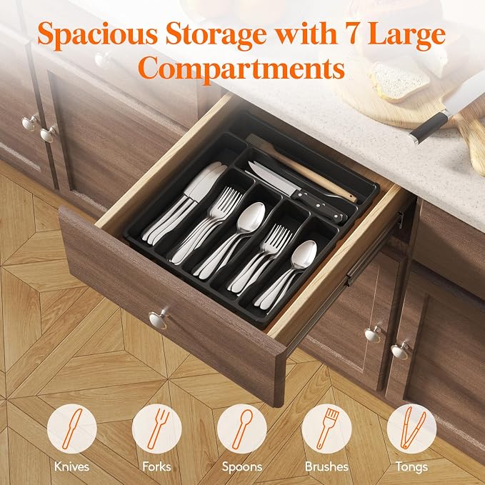 Lifewit Silverware Drawer Organizer Tray, Plastic Cutlery Storage - Image 3