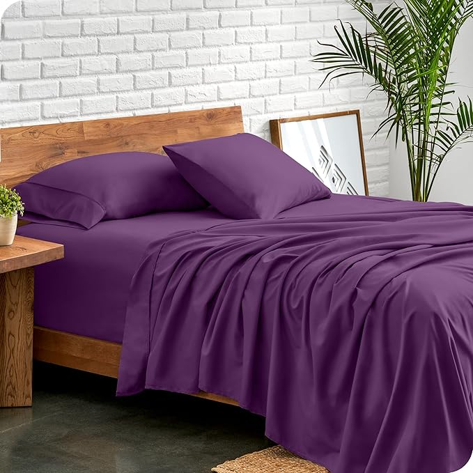 Bare Home Twin XL Sheet Set - College Dorm Size - Luxury 1800 Ultra-Soft Microfiber Twin Extra Long Bed Sheets - Deep Pockets - Easy Fit - Extra Soft - 3 Piece Set - Bed Sheets (Twin XL, Plum)